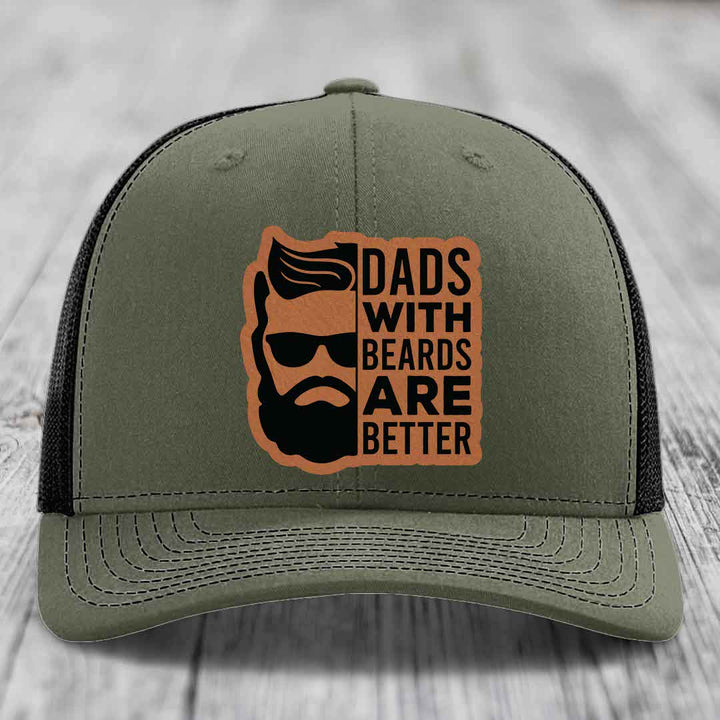 Dads With Beards Are Better - Leather Patch Hat - Rawhide to Black Patch - Richardson 112 Snapback Trucker Hat