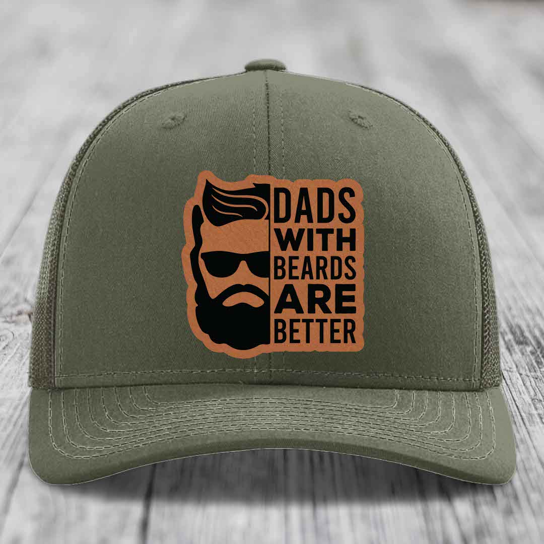 Dads With Beards Are Better - Leather Patch Hat - Rawhide to Black Patch - Richardson 112 Snapback Trucker Hat