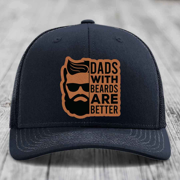 Dads With Beards Are Better - Leather Patch Hat - Rawhide to Black Patch - Richardson 112 Snapback Trucker Hat