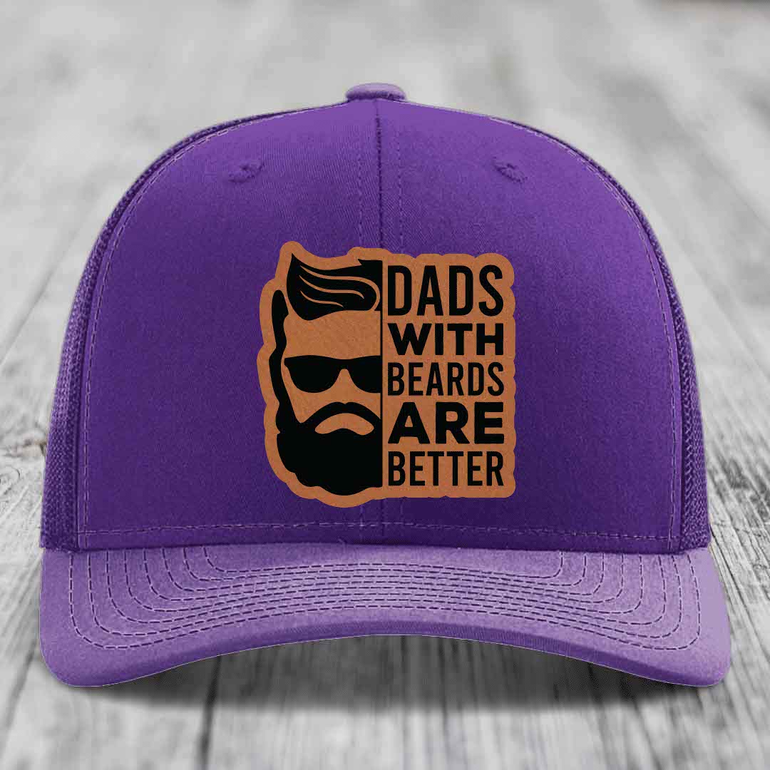 Dads With Beards Are Better - Leather Patch Hat - Rawhide to Black Patch - Richardson 112 Snapback Trucker Hat
