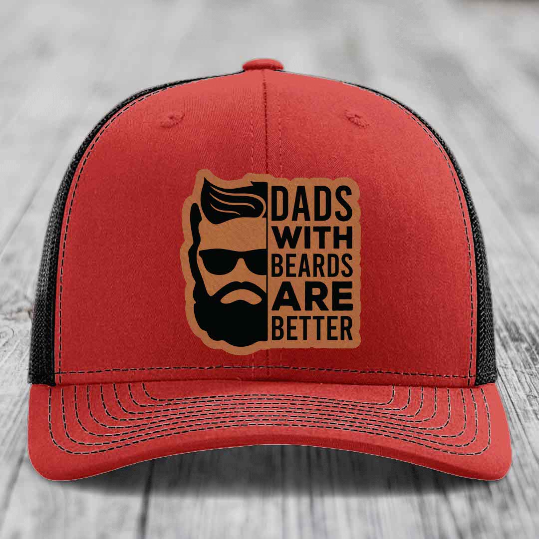 Dads With Beards Are Better - Leather Patch Hat - Rawhide to Black Patch - Richardson 112 Snapback Trucker Hat
