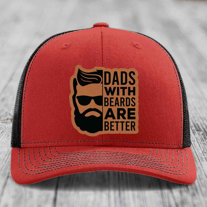 Dads With Beards Are Better - Leather Patch Hat - Rawhide to Black Patch - Richardson 112 Snapback Trucker Hat