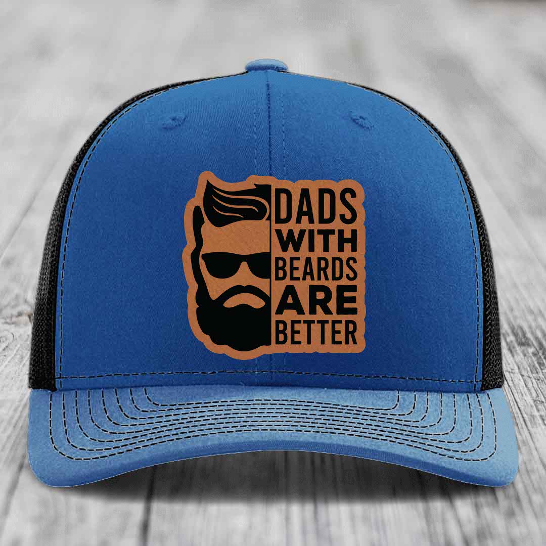 Dads With Beards Are Better - Leather Patch Hat - Rawhide to Black Patch - Richardson 112 Snapback Trucker Hat