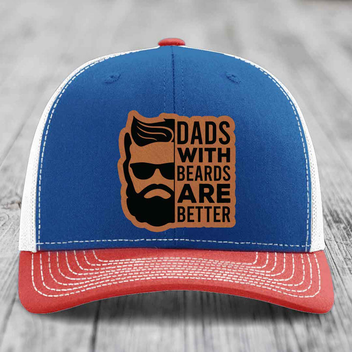 Dads With Beards Are Better - Leather Patch Hat - Rawhide to Black Patch - Richardson 112 Snapback Trucker Hat