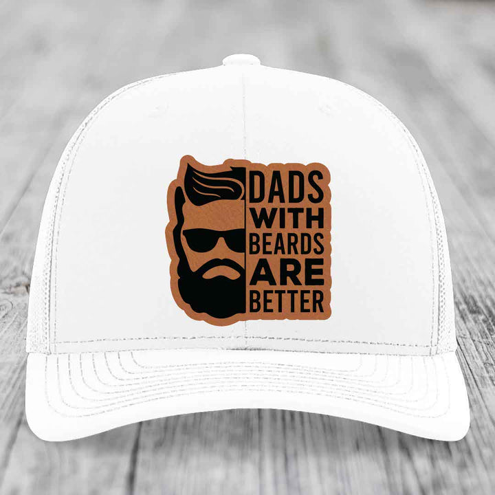 Dads With Beards Are Better - Leather Patch Hat - Rawhide to Black Patch - Richardson 112 Snapback Trucker Hat
