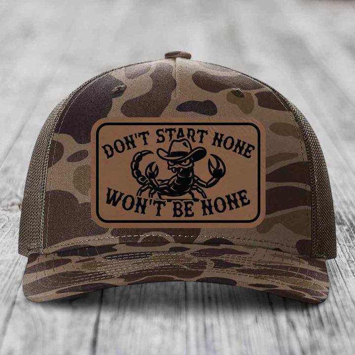 Dont Start None Wont Be None - Leather Patch Hat - Dark Brown to Black Patch - Richardson 112PFP Snapback Trucker Hat