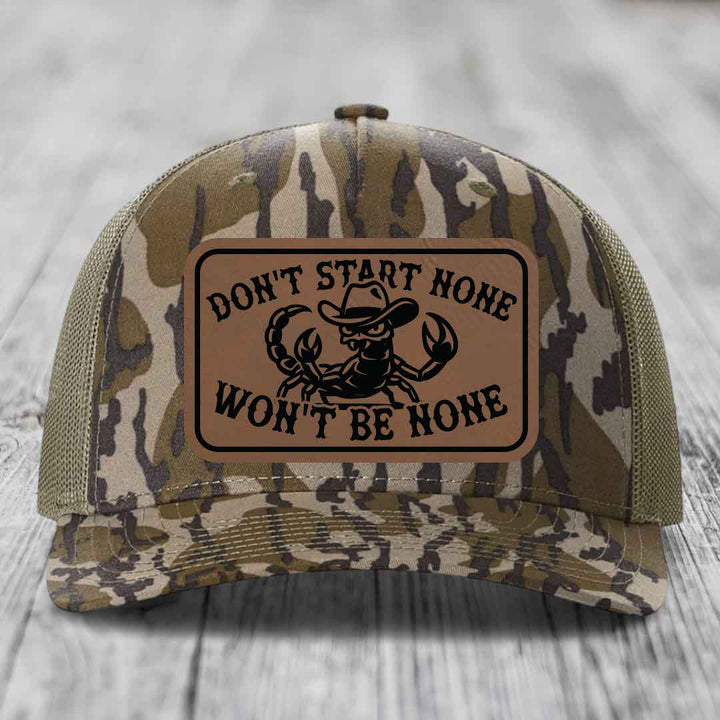 Dont Start None Wont Be None - Leather Patch Hat - Dark Brown to Black Patch - Richardson 112PFP Snapback Trucker Hat