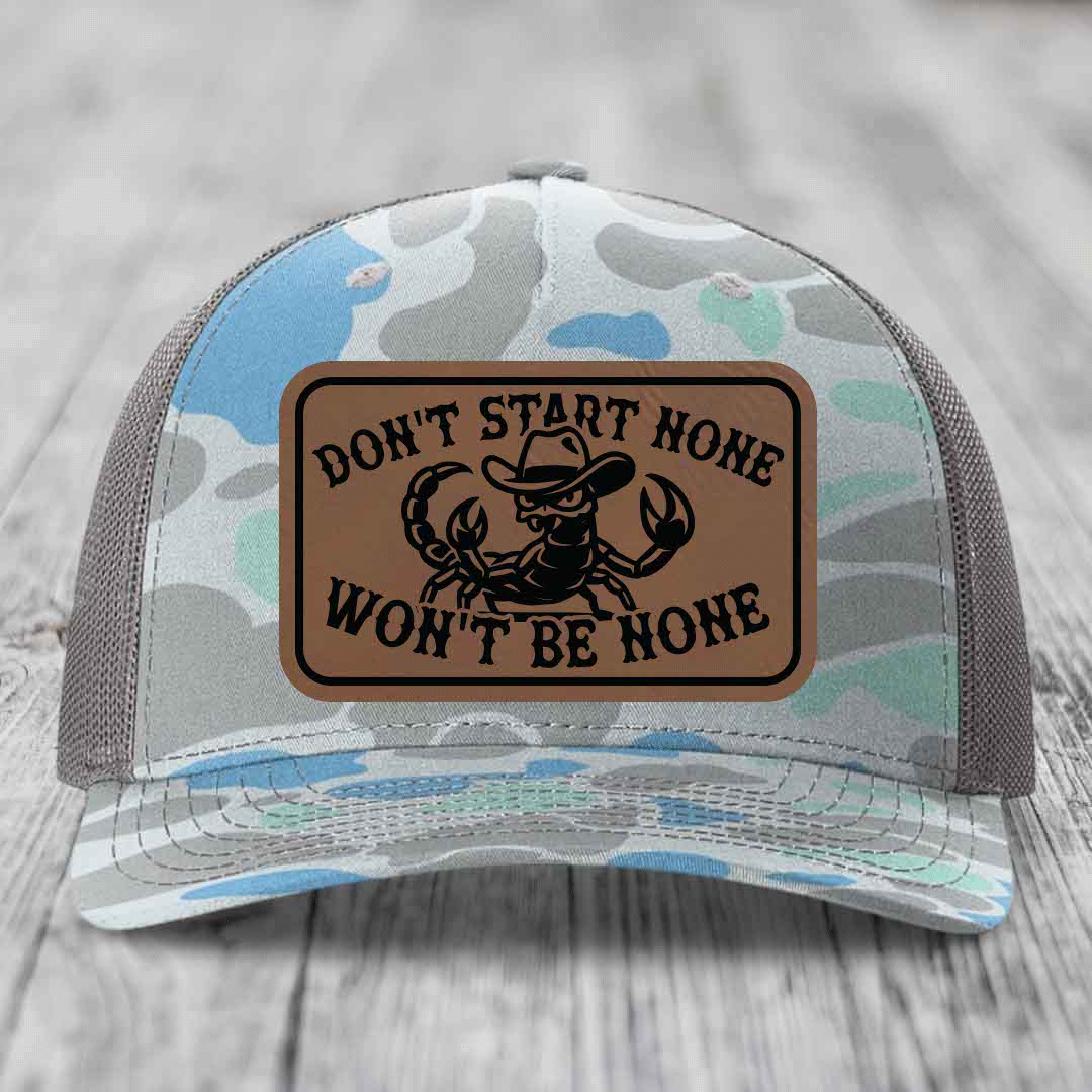 Dont Start None Wont Be None - Leather Patch Hat - Dark Brown to Black Patch - Richardson 112PFP Snapback Trucker Hat