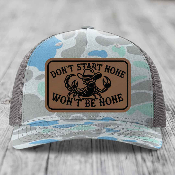 Dont Start None Wont Be None - Leather Patch Hat - Dark Brown to Black Patch - Richardson 112PFP Snapback Trucker Hat