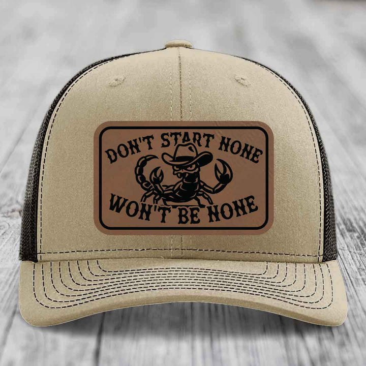 Dont Start None Wont Be None - Leather Patch Hat - Dark Brown to Black Patch - Richardson 112 Snapback Trucker Hat