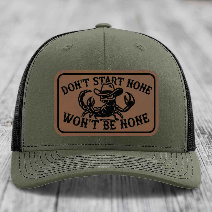 Dont Start None Wont Be None - Leather Patch Hat - Dark Brown to Black Patch - Richardson 112 Snapback Trucker Hat