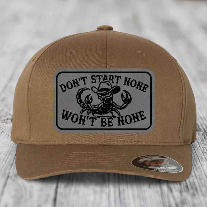 Dont Start None Wont Be None - Leather Patch Hat - Grey to Black Patch - Flexfit 6277 Fitted Hat