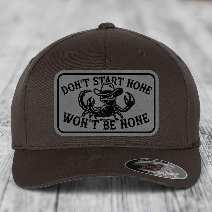 Dont Start None Wont Be None - Leather Patch Hat - Grey to Black Patch - Flexfit 6277 Fitted Hat