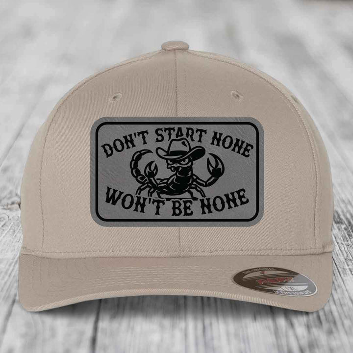 Dont Start None Wont Be None - Leather Patch Hat - Grey to Black Patch - Flexfit 6277 Fitted Hat