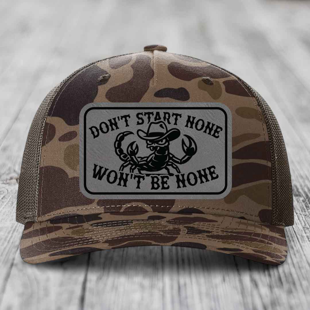 Dont Start None Wont Be None - Leather Patch Hat - Grey to Black Patch - Richardson 112PFP Snapback Trucker Hat