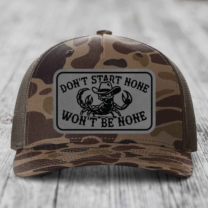 Dont Start None Wont Be None - Leather Patch Hat - Grey to Black Patch - Richardson 112PFP Snapback Trucker Hat