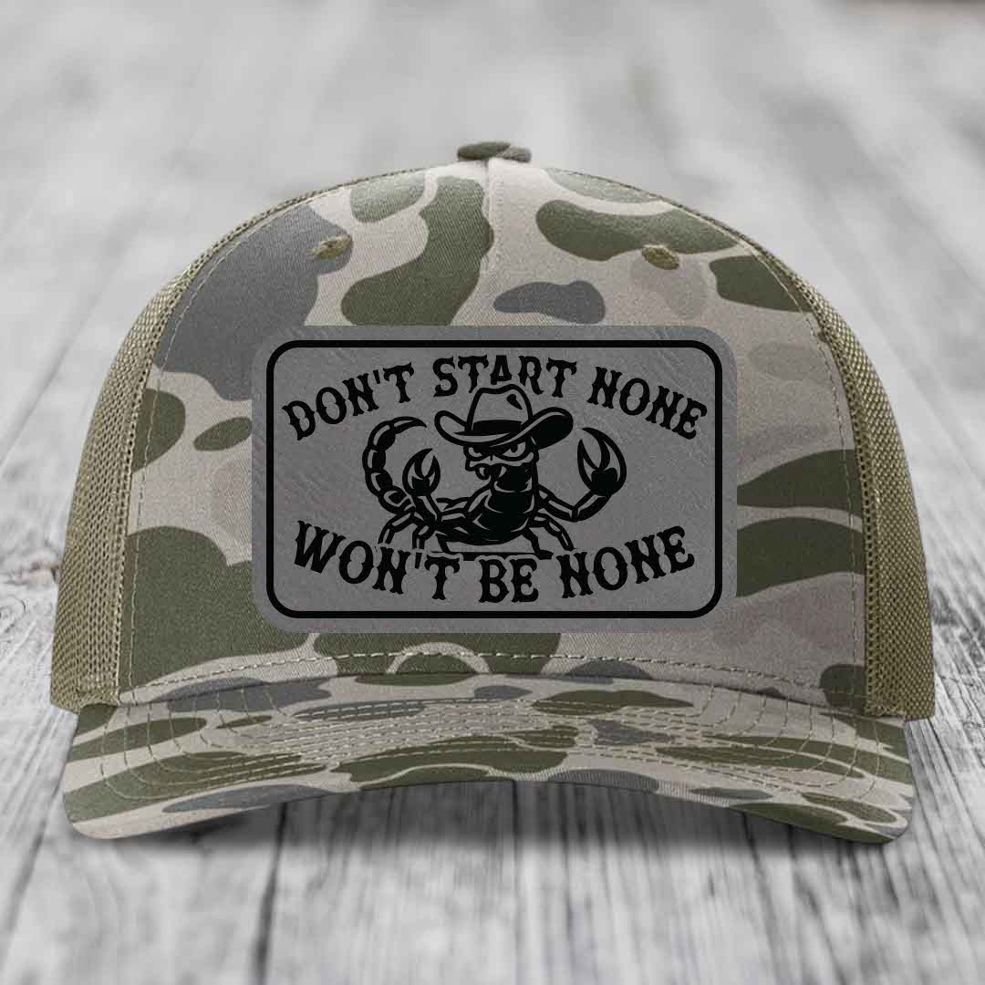 Dont Start None Wont Be None - Leather Patch Hat - Grey to Black Patch - Richardson 112PFP Snapback Trucker Hat