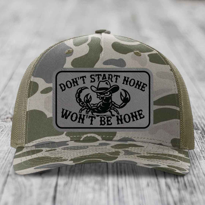 Dont Start None Wont Be None - Leather Patch Hat - Grey to Black Patch - Richardson 112PFP Snapback Trucker Hat
