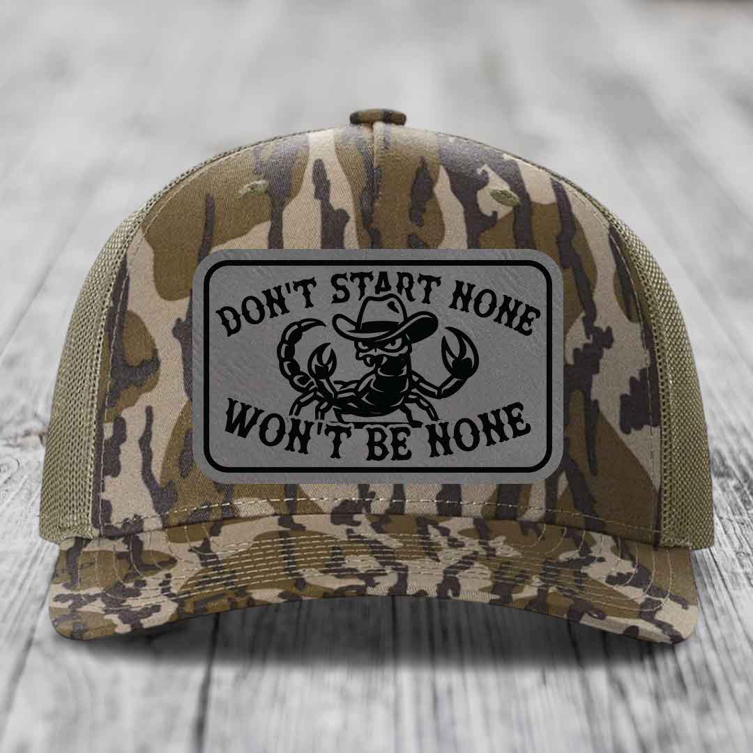 Dont Start None Wont Be None - Leather Patch Hat - Grey to Black Patch - Richardson 112PFP Snapback Trucker Hat