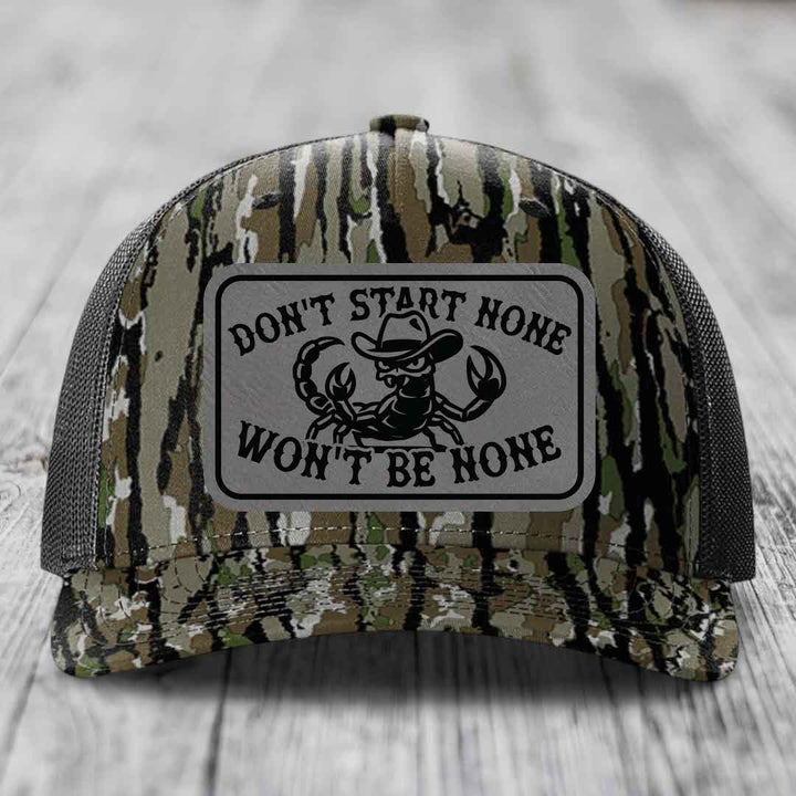 Dont Start None Wont Be None - Leather Patch Hat - Grey to Black Patch - Richardson 112PFP Snapback Trucker Hat