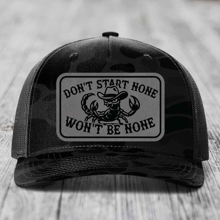 Dont Start None Wont Be None - Leather Patch Hat - Grey to Black Patch - Richardson 112PFP Snapback Trucker Hat