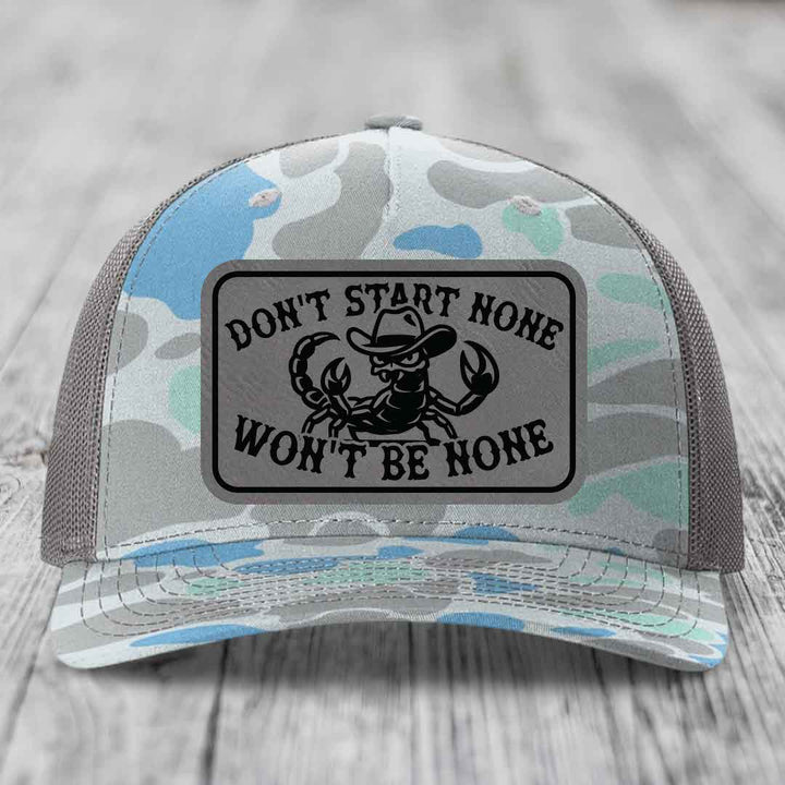 Dont Start None Wont Be None - Leather Patch Hat - Grey to Black Patch - Richardson 112PFP Snapback Trucker Hat