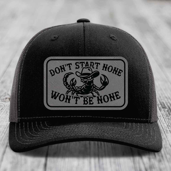 Dont Start None Wont Be None - Leather Patch Hat - Grey to Black Patch - Richardson 112 Snapback Trucker Hat