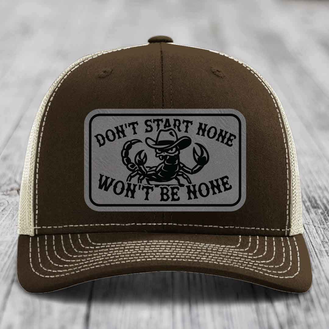 Dont Start None Wont Be None - Leather Patch Hat - Grey to Black Patch - Richardson 112 Snapback Trucker Hat