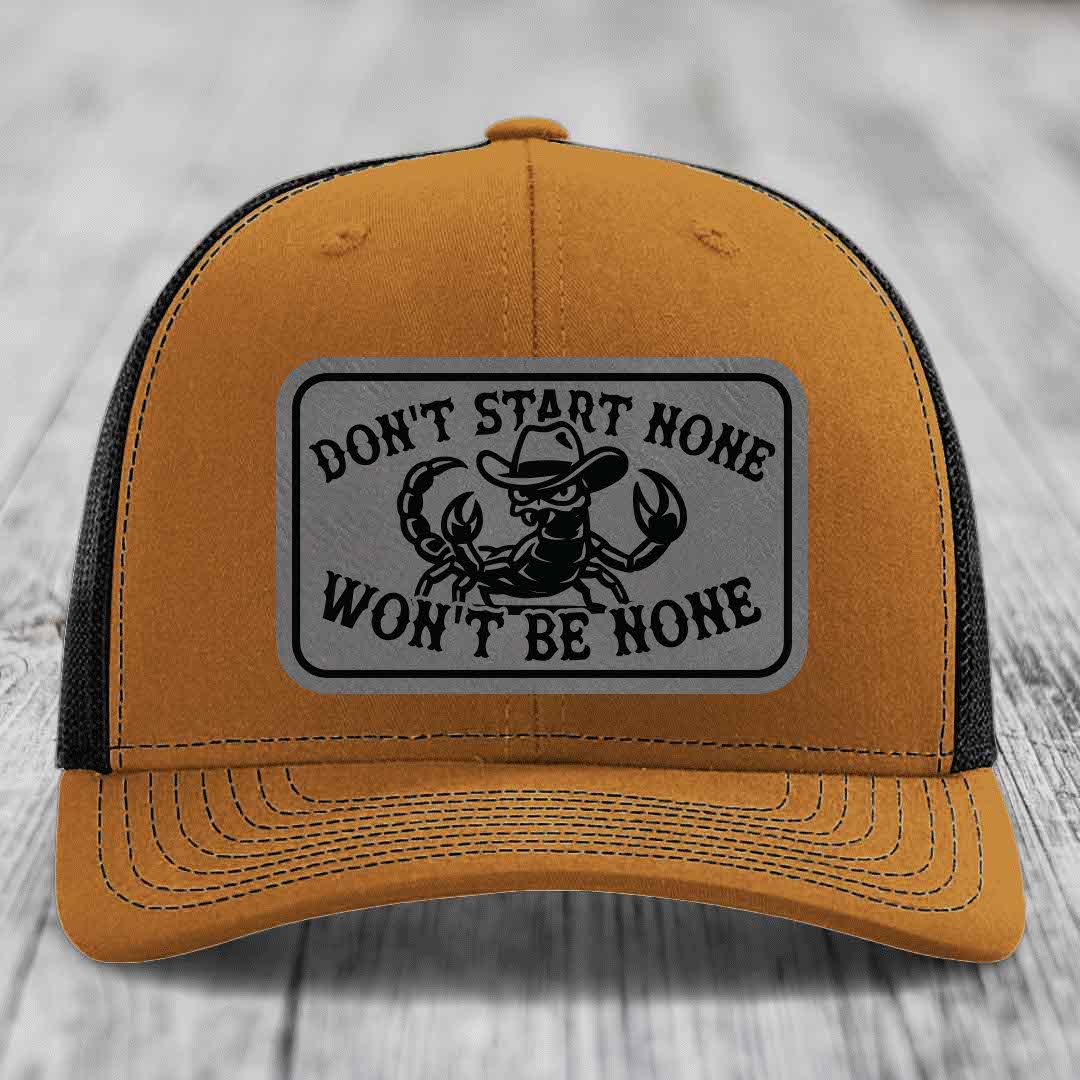 Dont Start None Wont Be None - Leather Patch Hat - Grey to Black Patch - Richardson 112 Snapback Trucker Hat