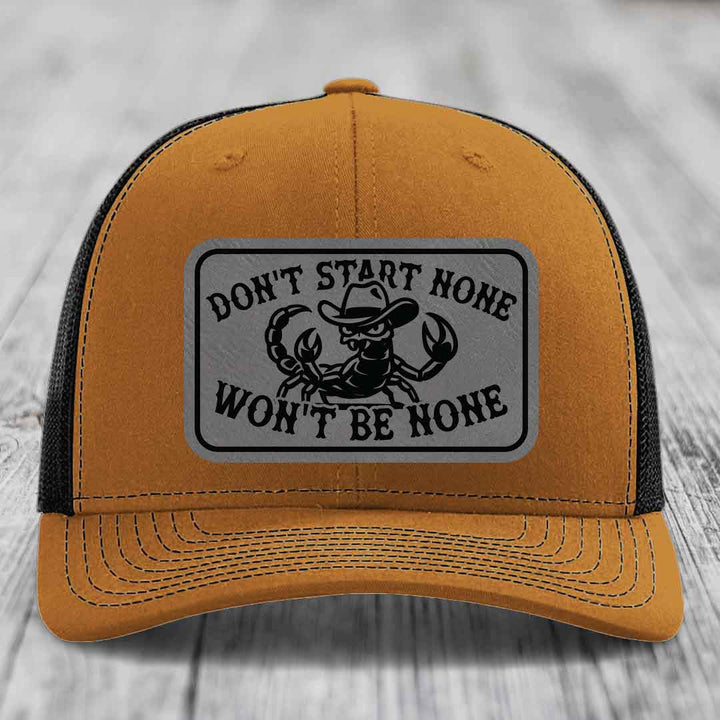 Dont Start None Wont Be None - Leather Patch Hat - Grey to Black Patch - Richardson 112 Snapback Trucker Hat