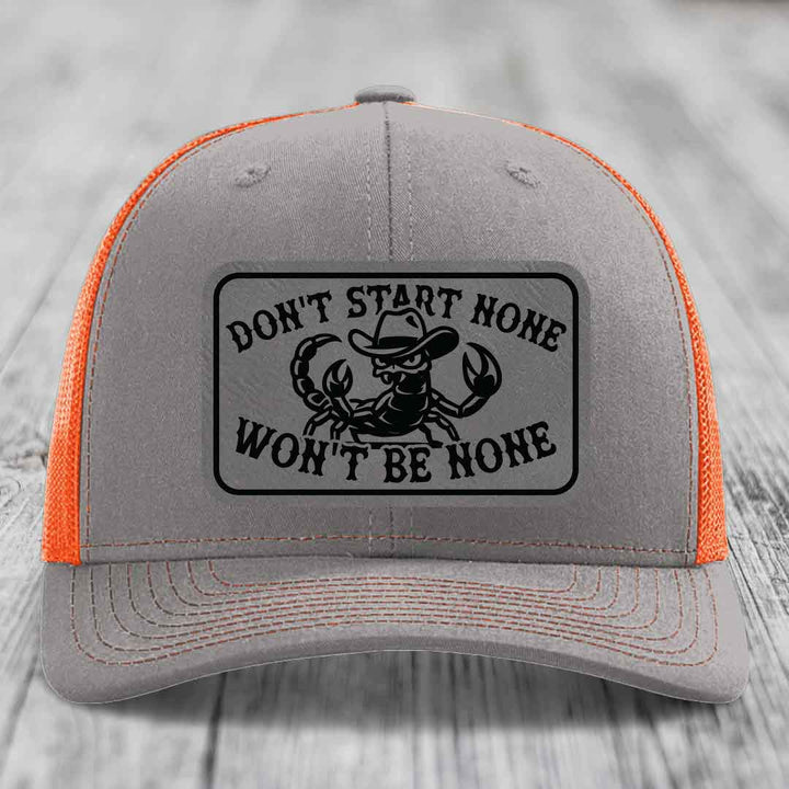 Dont Start None Wont Be None - Leather Patch Hat - Grey to Black Patch - Richardson 112 Snapback Trucker Hat