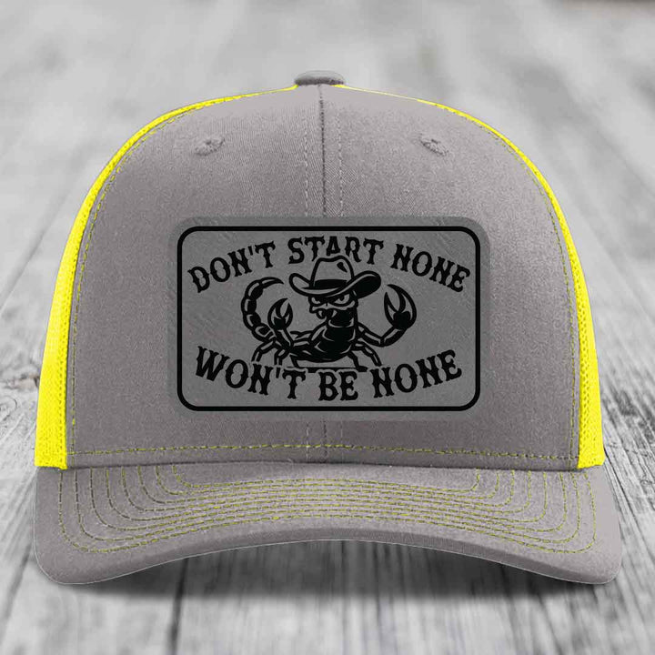 Dont Start None Wont Be None - Leather Patch Hat - Grey to Black Patch - Richardson 112 Snapback Trucker Hat