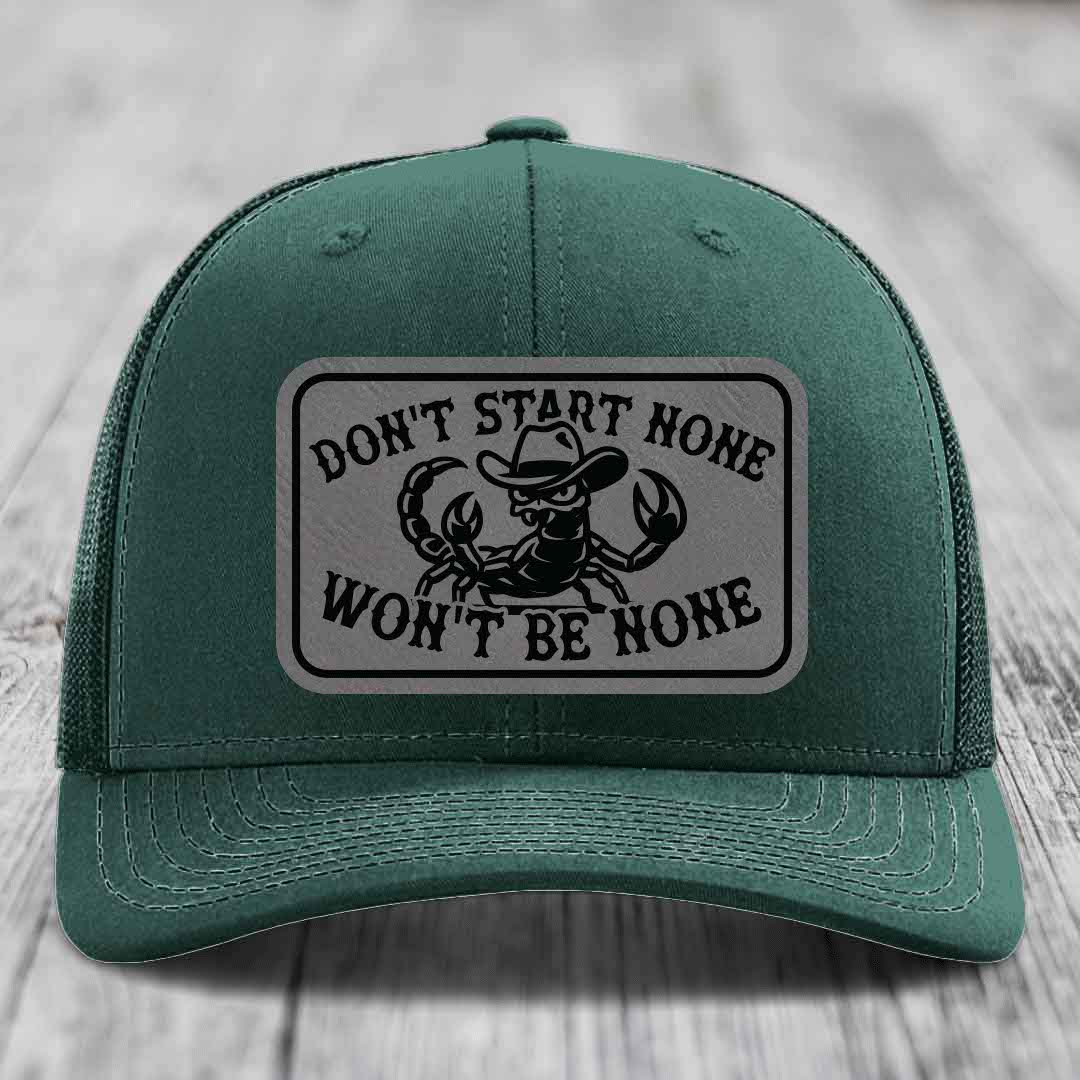 Dont Start None Wont Be None - Leather Patch Hat - Grey to Black Patch - Richardson 112 Snapback Trucker Hat