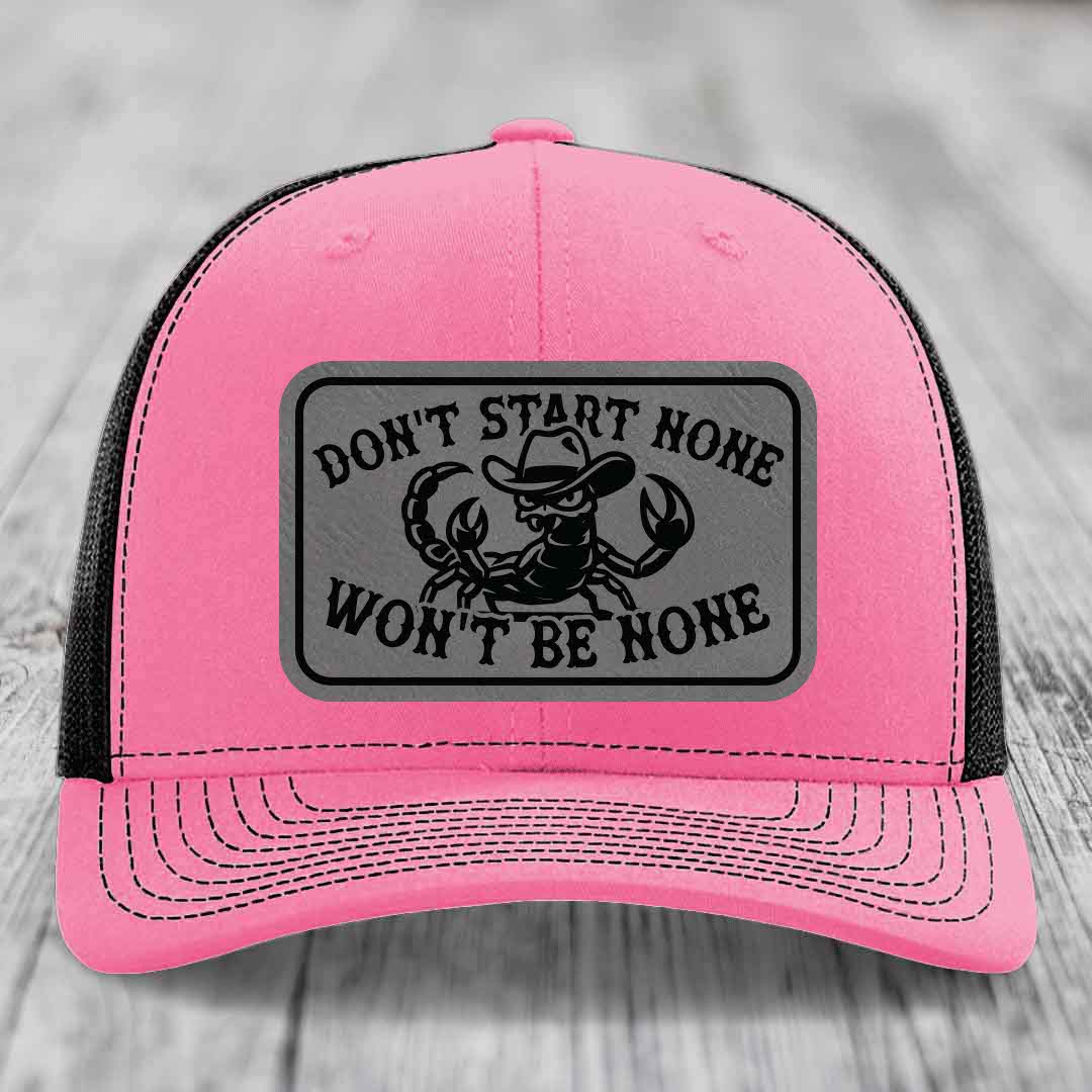 Dont Start None Wont Be None - Leather Patch Hat - Grey to Black Patch - Richardson 112 Snapback Trucker Hat
