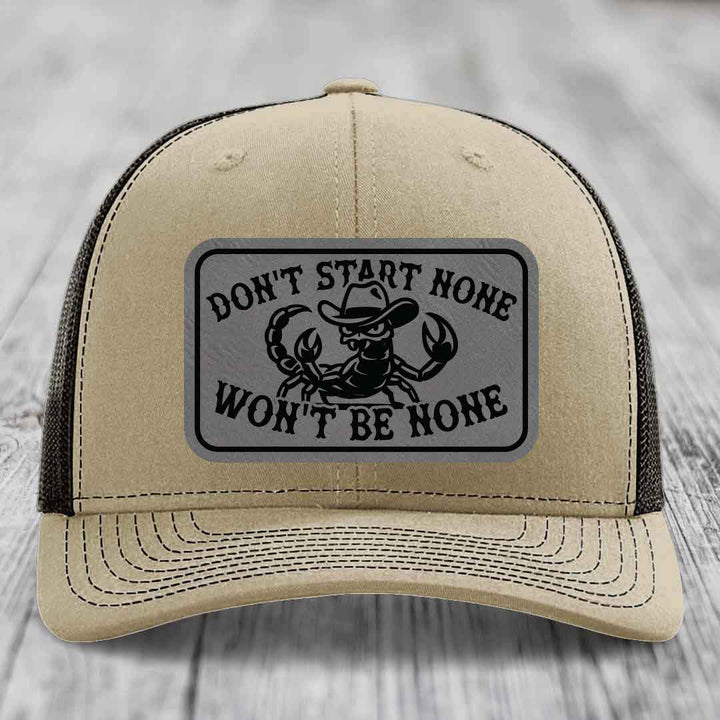 Dont Start None Wont Be None - Leather Patch Hat - Grey to Black Patch - Richardson 112 Snapback Trucker Hat