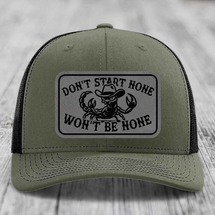 Dont Start None Wont Be None - Leather Patch Hat - Grey to Black Patch - Richardson 112 Snapback Trucker Hat