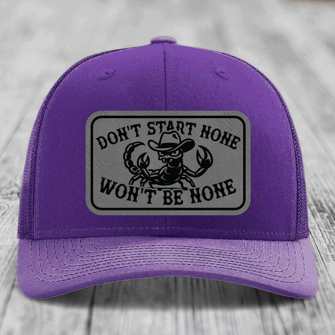 Dont Start None Wont Be None - Leather Patch Hat - Grey to Black Patch - Richardson 112 Snapback Trucker Hat