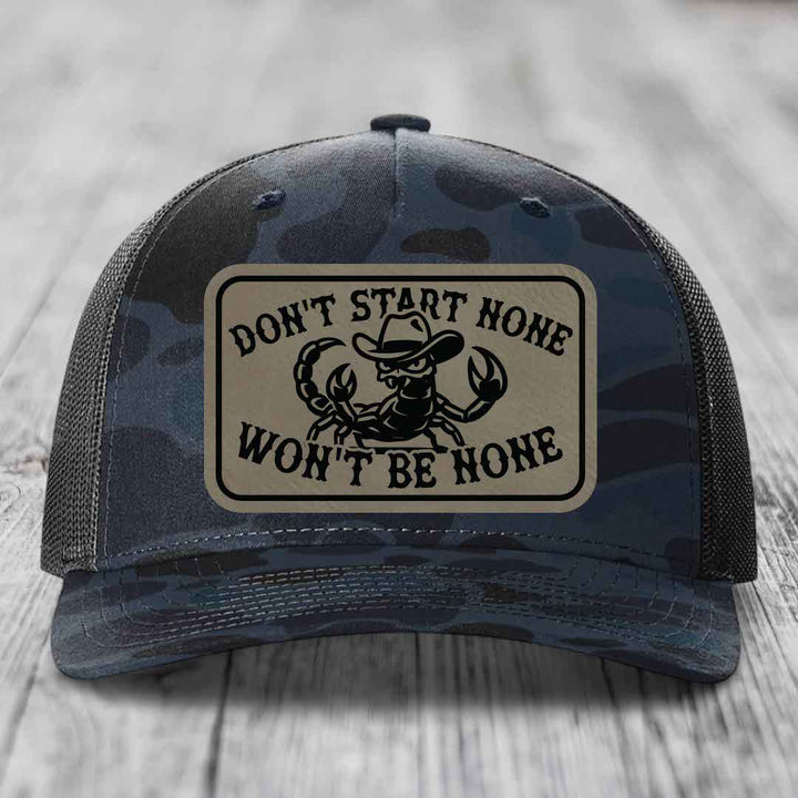 Dont Start None Wont Be None - Leather Patch Hat - Light Brown to Black Patch - Richardson 112PFP Snapback Trucker Hat
