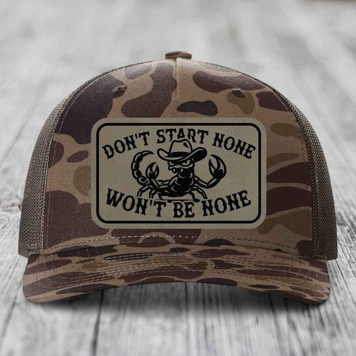 Dont Start None Wont Be None - Leather Patch Hat - Light Brown to Black Patch - Richardson 112PFP Snapback Trucker Hat