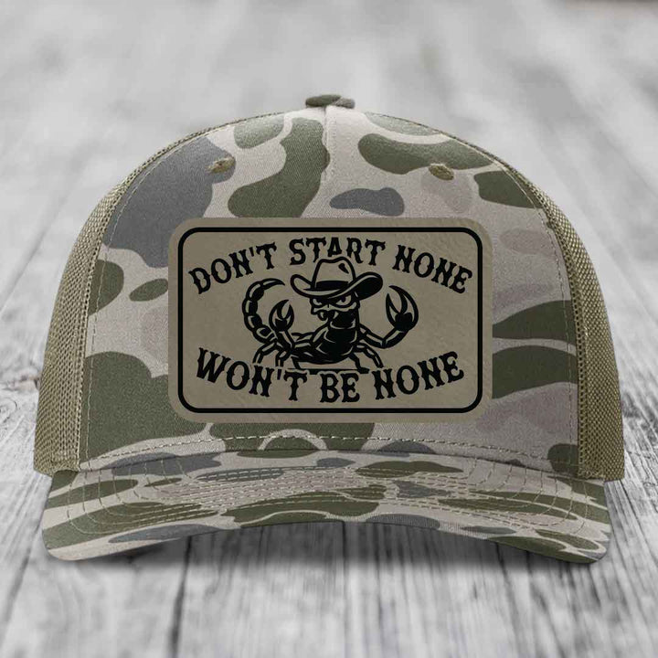Dont Start None Wont Be None - Leather Patch Hat - Light Brown to Black Patch - Richardson 112PFP Snapback Trucker Hat