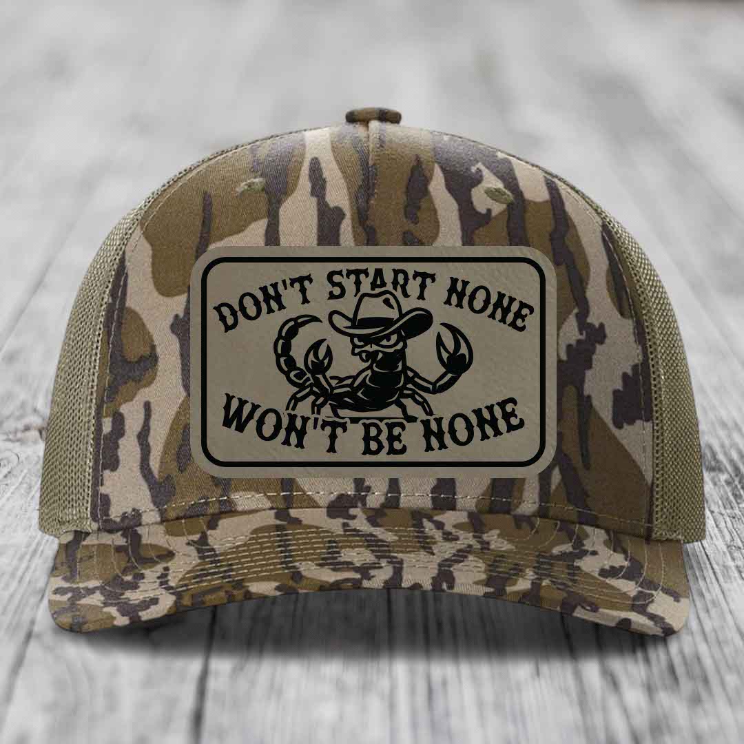 Dont Start None Wont Be None - Leather Patch Hat - Light Brown to Black Patch - Richardson 112PFP Snapback Trucker Hat