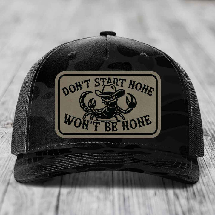 Dont Start None Wont Be None - Leather Patch Hat - Light Brown to Black Patch - Richardson 112PFP Snapback Trucker Hat
