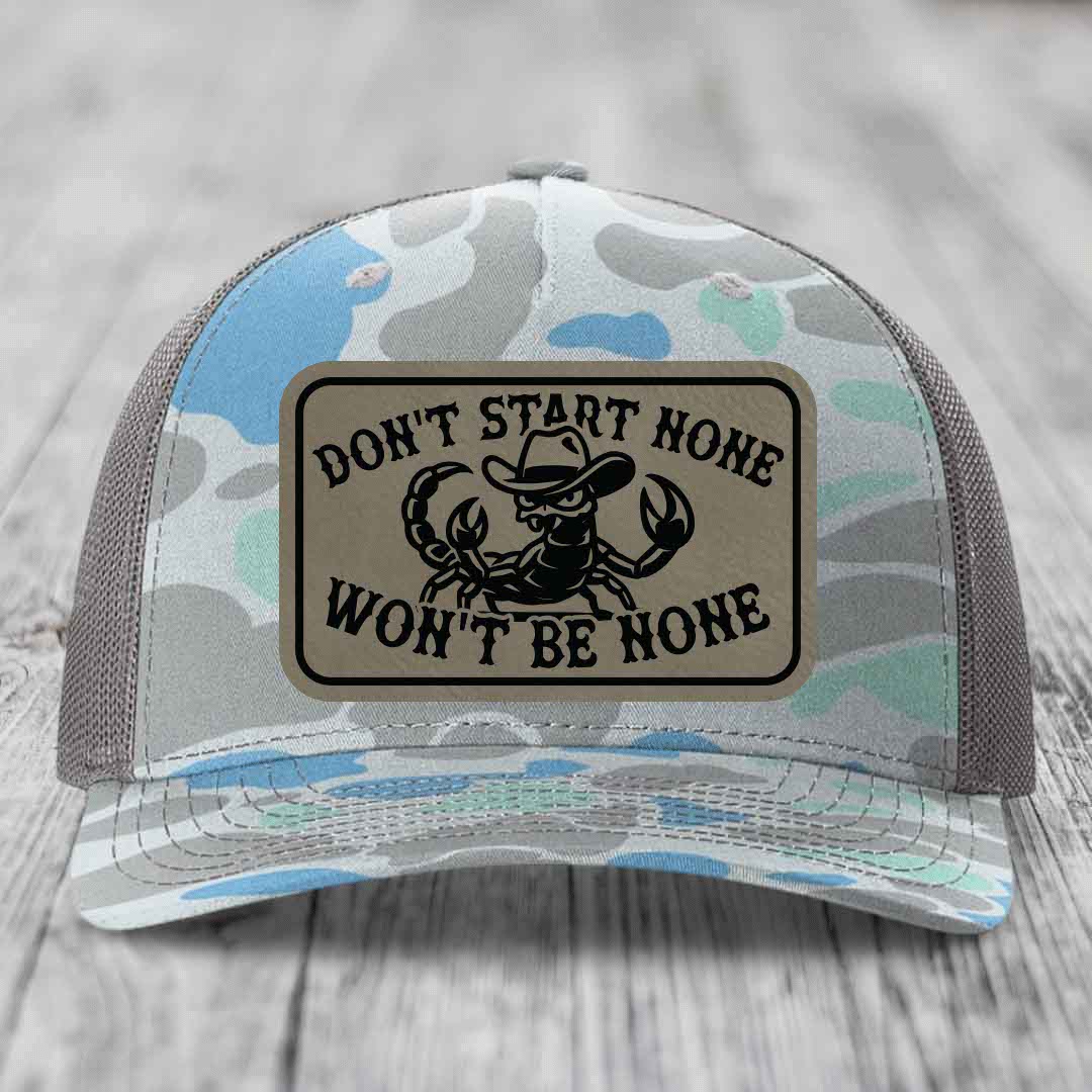 Dont Start None Wont Be None - Leather Patch Hat - Light Brown to Black Patch - Richardson 112PFP Snapback Trucker Hat