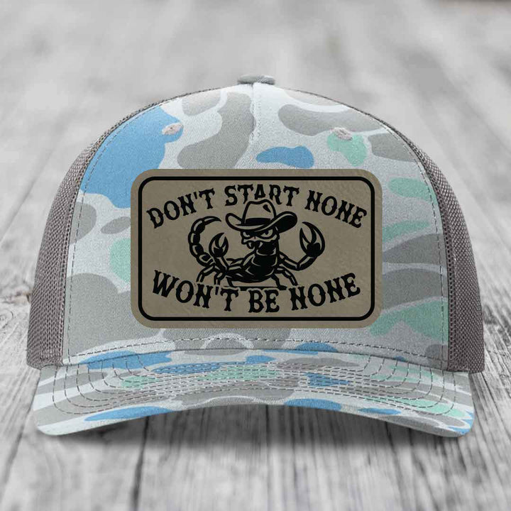 Dont Start None Wont Be None - Leather Patch Hat - Light Brown to Black Patch - Richardson 112PFP Snapback Trucker Hat