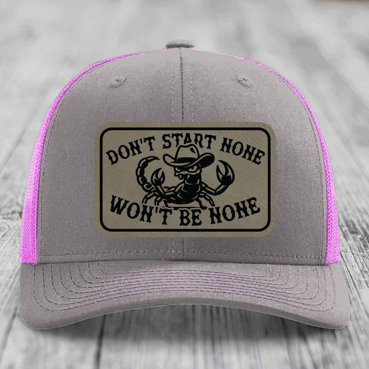 Dont Start None Wont Be None - Leather Patch Hat - Light Brown to Black Patch - Richardson 112 Snapback Trucker Hat