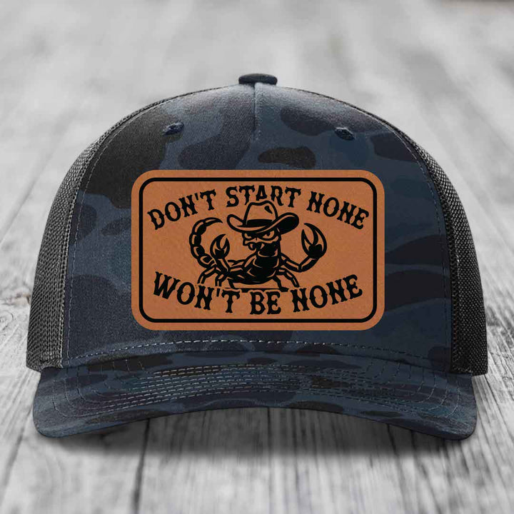 Dont Start None Wont Be None - Leather Patch Hat - Rawhide to Black Patch - Richardson 112PFP Snapback Trucker Hat