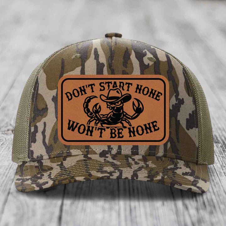 Dont Start None Wont Be None - Leather Patch Hat - Rawhide to Black Patch - Richardson 112PFP Snapback Trucker Hat