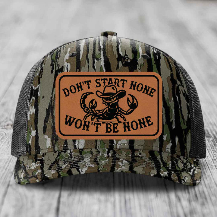 Dont Start None Wont Be None - Leather Patch Hat - Rawhide to Black Patch - Richardson 112PFP Snapback Trucker Hat