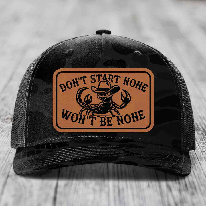 Dont Start None Wont Be None - Leather Patch Hat - Rawhide to Black Patch - Richardson 112PFP Snapback Trucker Hat