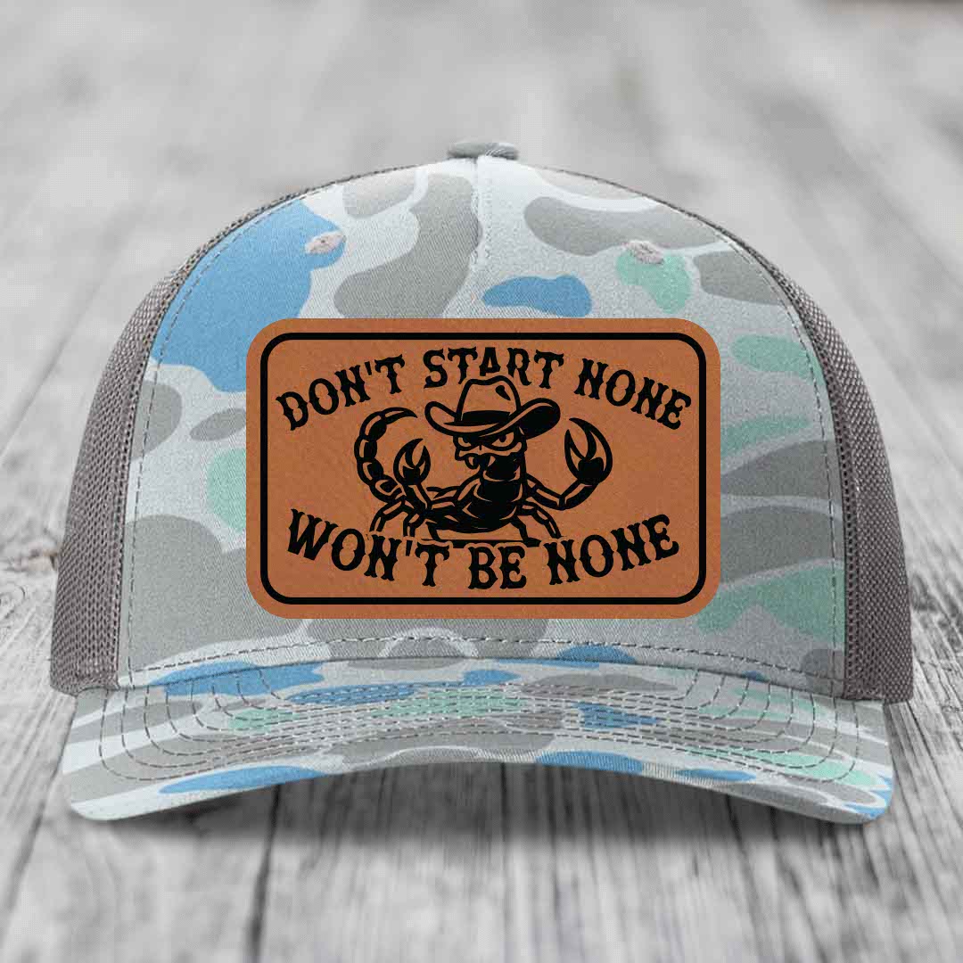 Dont Start None Wont Be None - Leather Patch Hat - Rawhide to Black Patch - Richardson 112PFP Snapback Trucker Hat